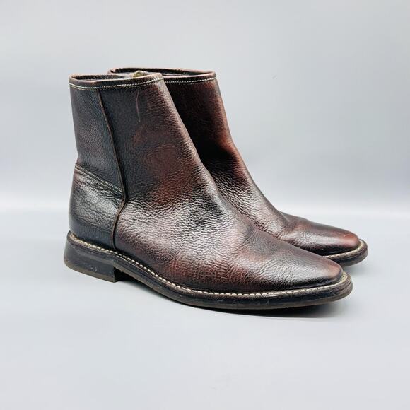 Cole Haan Boots Men 9.5 Brown Pebbled Leather Ankle Zip Classic Dress Work Vtg - Picture 2 of 11